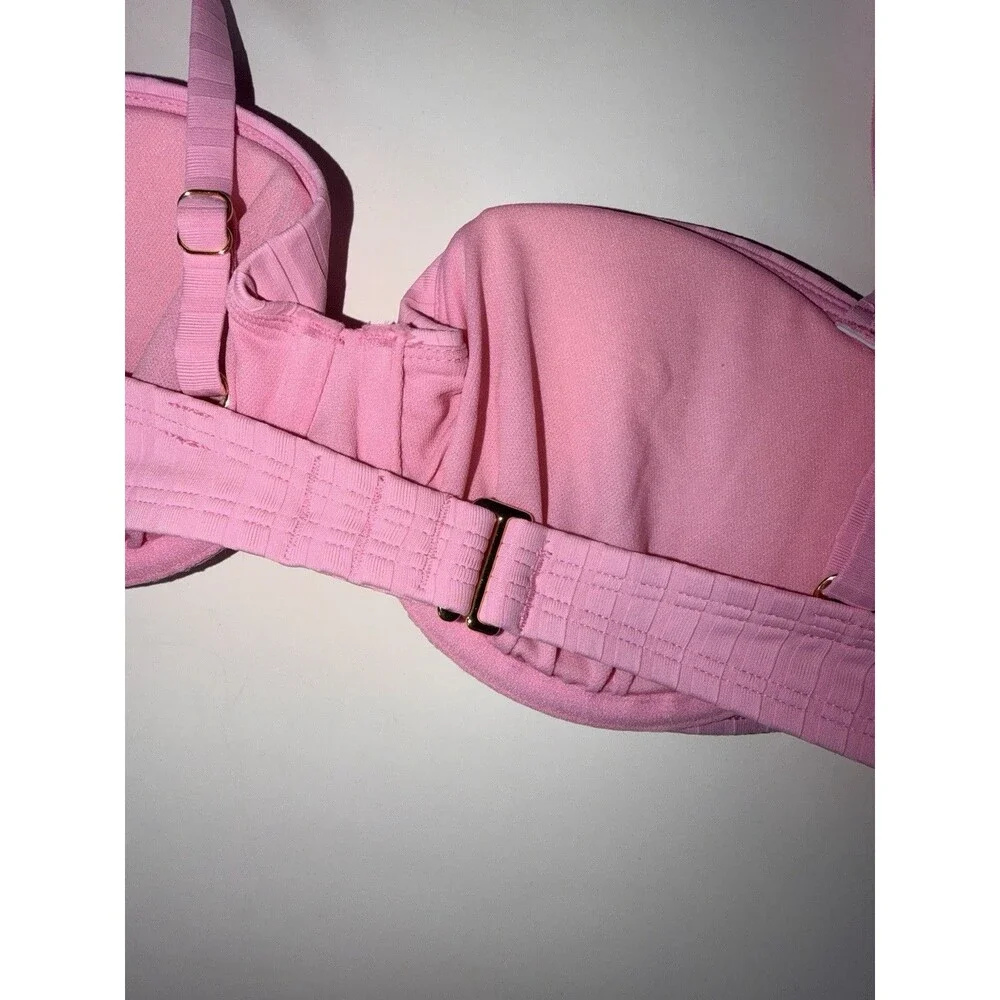 Shade And Shore Ribbed Underwire Bikini Top Womens 36C Pink Removable Pads New